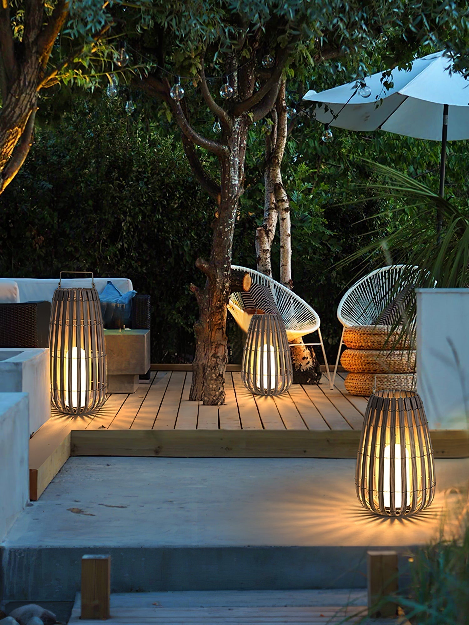 Woven Rattan Landscape Lantern Outdoor Floor Lamp IP65 Waterproof Garden Light
