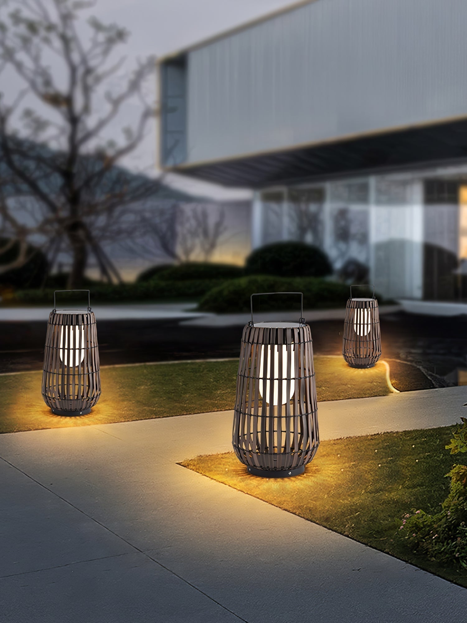 Woven Rattan Landscape Lantern Outdoor Floor Lamp IP65 Waterproof Garden Light