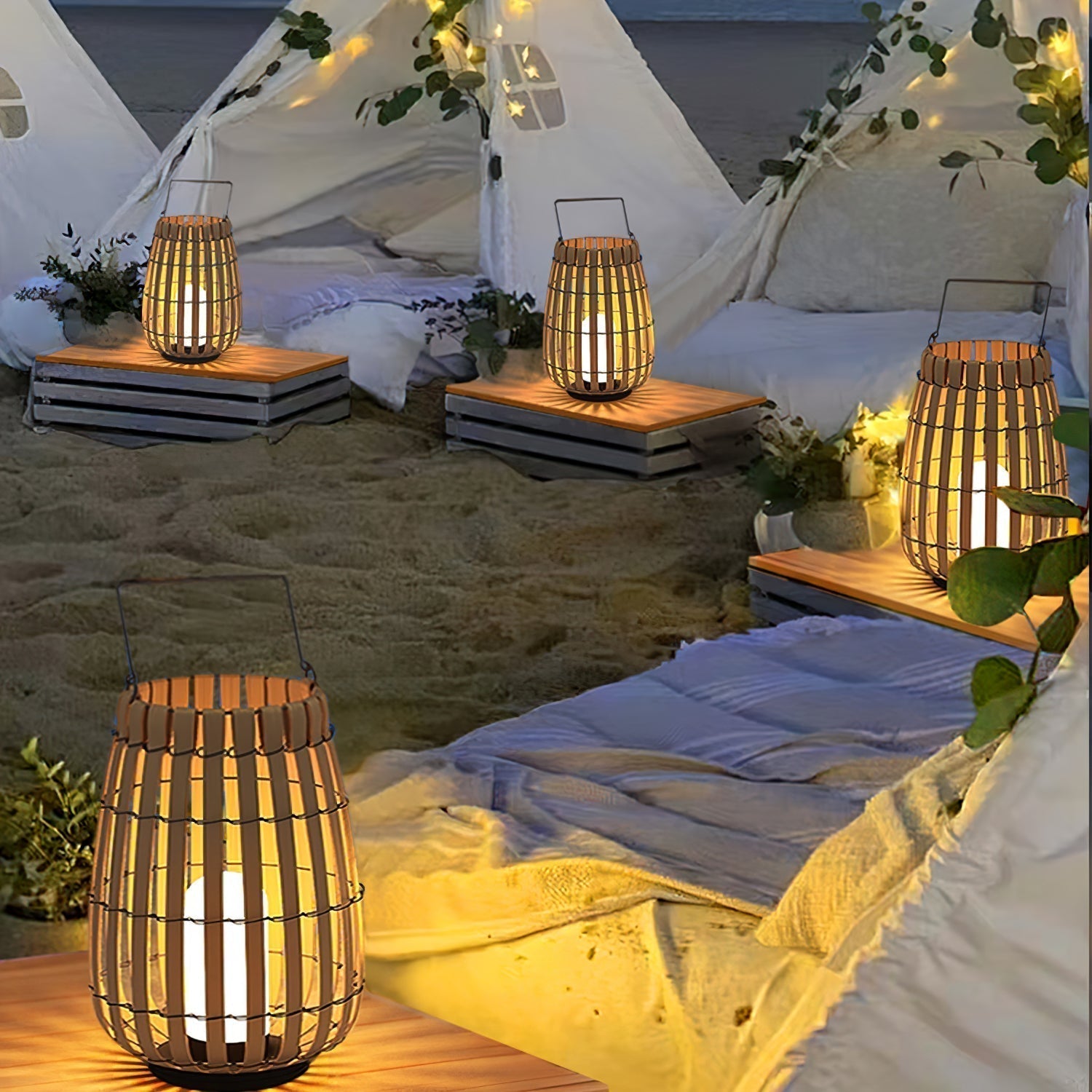 Woven Rattan Landscape Lantern Outdoor Floor Lamp IP65 Waterproof Garden Light