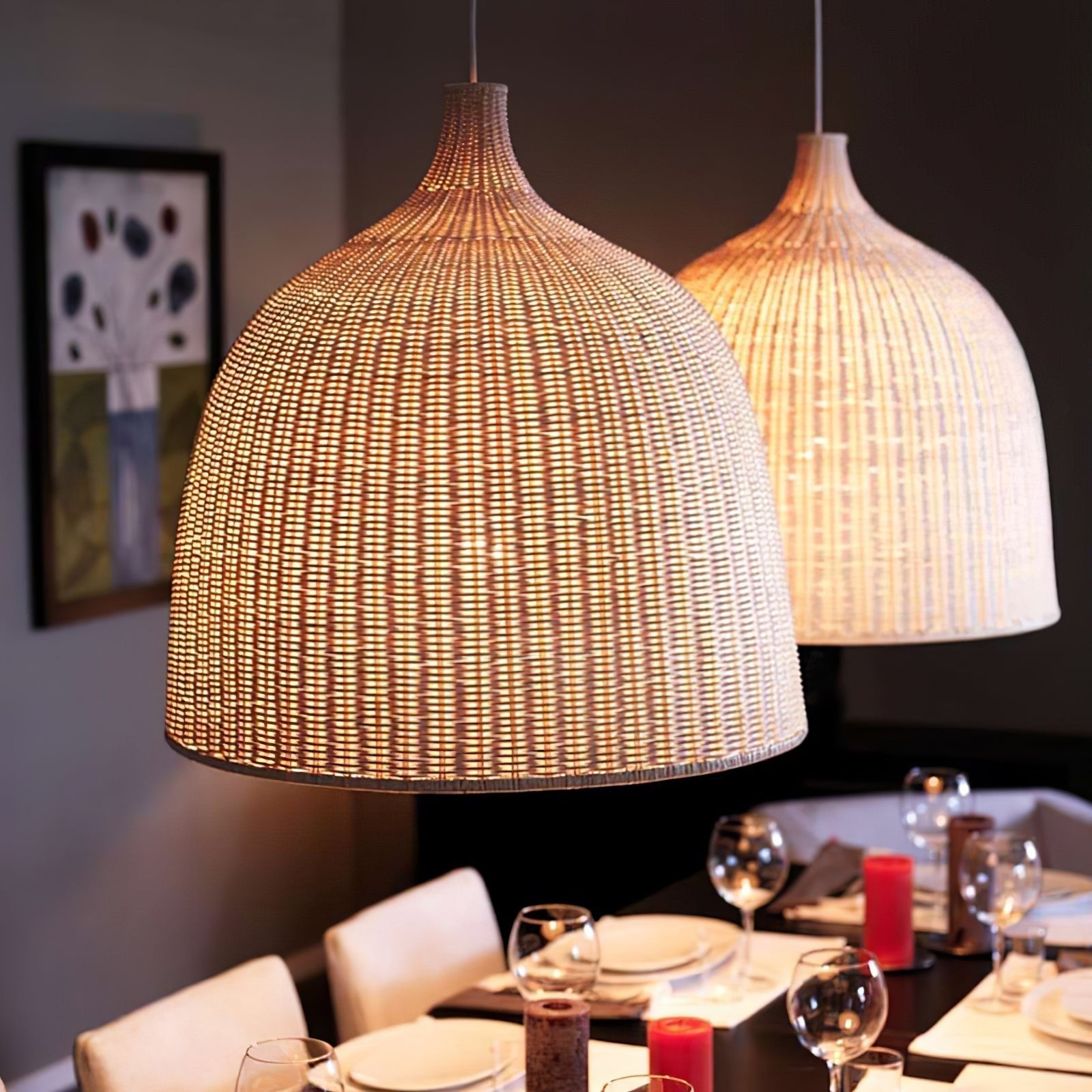 Woven Rattan Pendant Light Natural Handmade Hanging Lamp for Kitchen and Bedroom