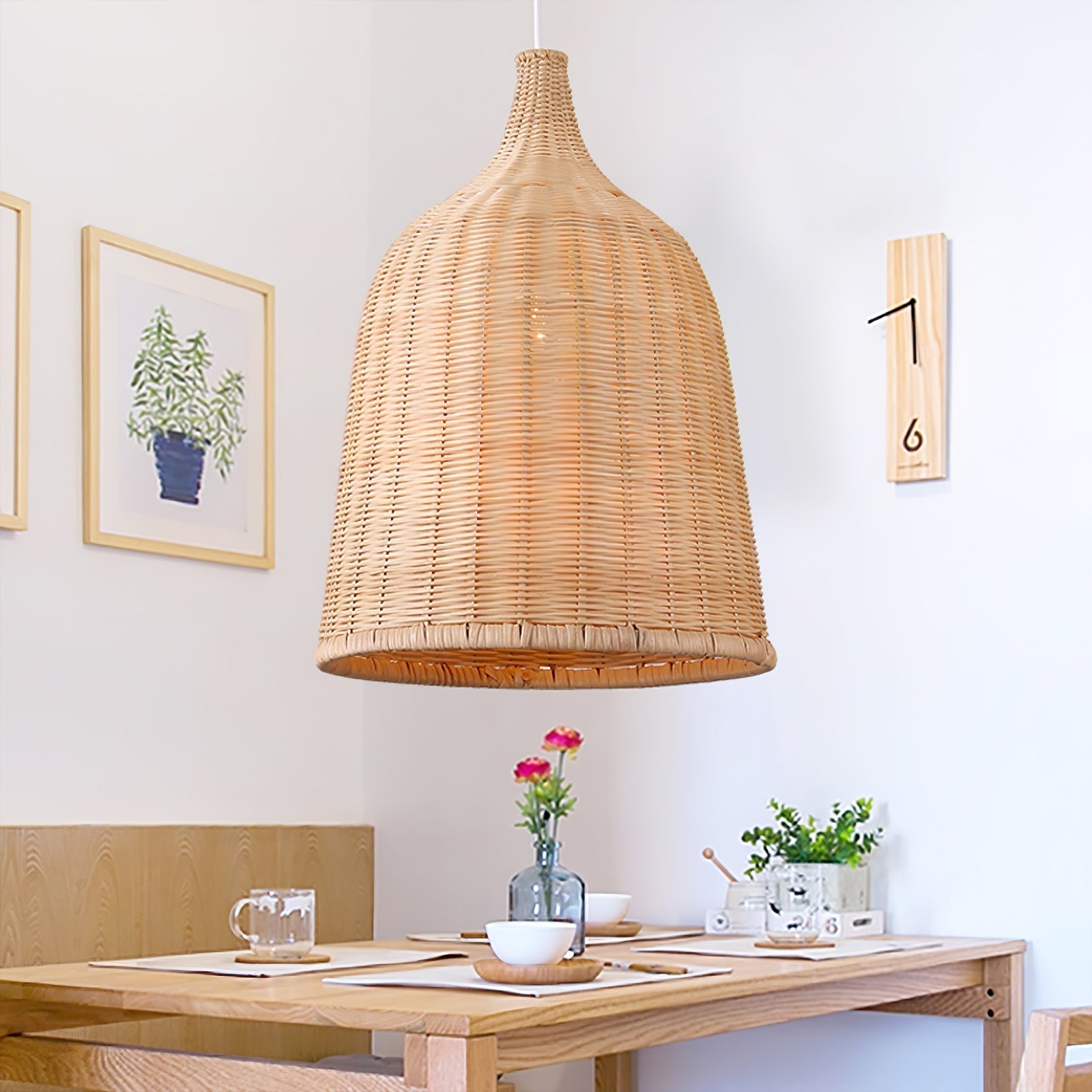 Woven Rattan Pendant Light Natural Handmade Hanging Lamp for Kitchen and Bedroom