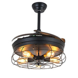 43 Inch Black Industrial Retractable Ceiling Fan with Lantern Light for Living Room