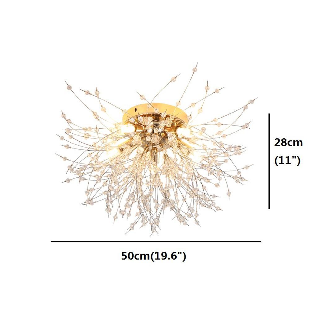 Modern 5 Light Crystal Branch Flush Mount Ceiling Light for Living Room and Bedroom