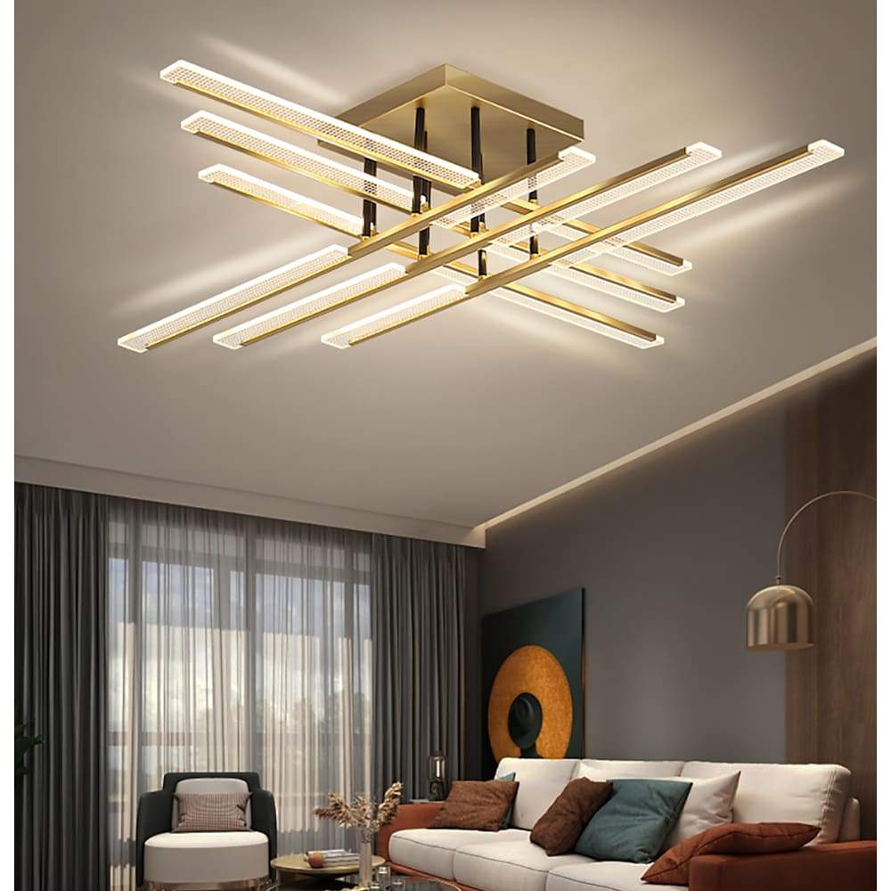 Modern Geometric Rectangular LED Flush Mount Ceiling Light for Living Room and Dining Area