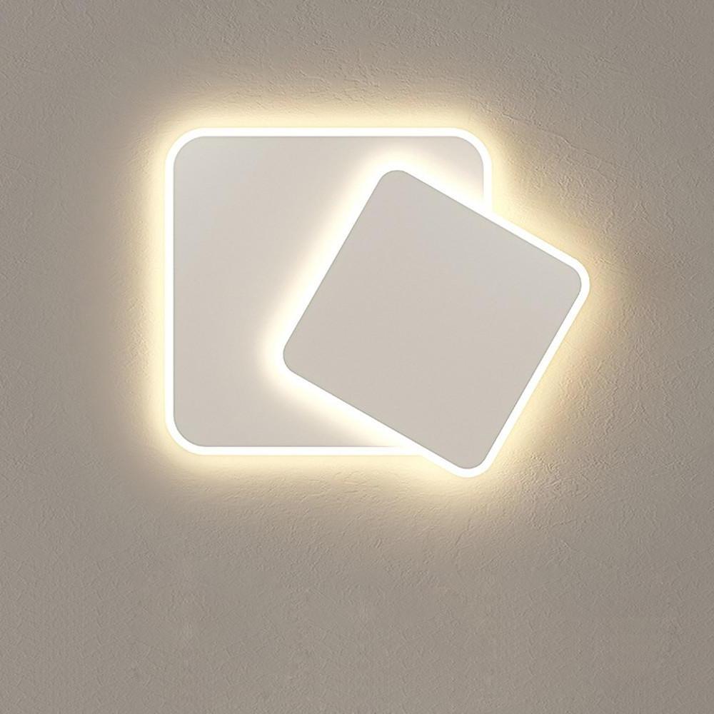 Modern White Square LED Flush Mount Ceiling Light Fixture for Bedroom and Living Room Geometric Two Tier Lighting