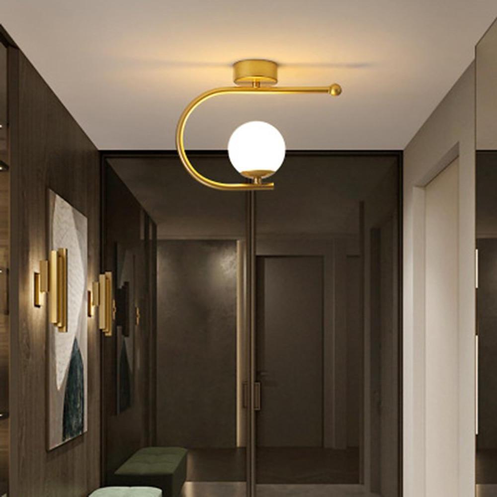 Modern Industrial Black Metal Curve Flush Mount Ceiling Light with Glass Globe LED