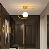 Modern Industrial Black Metal Curve Flush Mount Ceiling Light with Glass Globe LED
