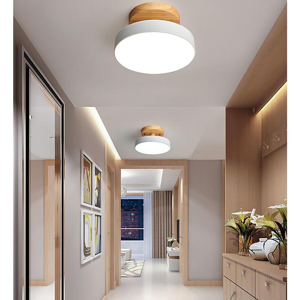 Modern Bamboo and Metal Drum Flush Mount LED Ceiling Light for Kitchen and Bedroom