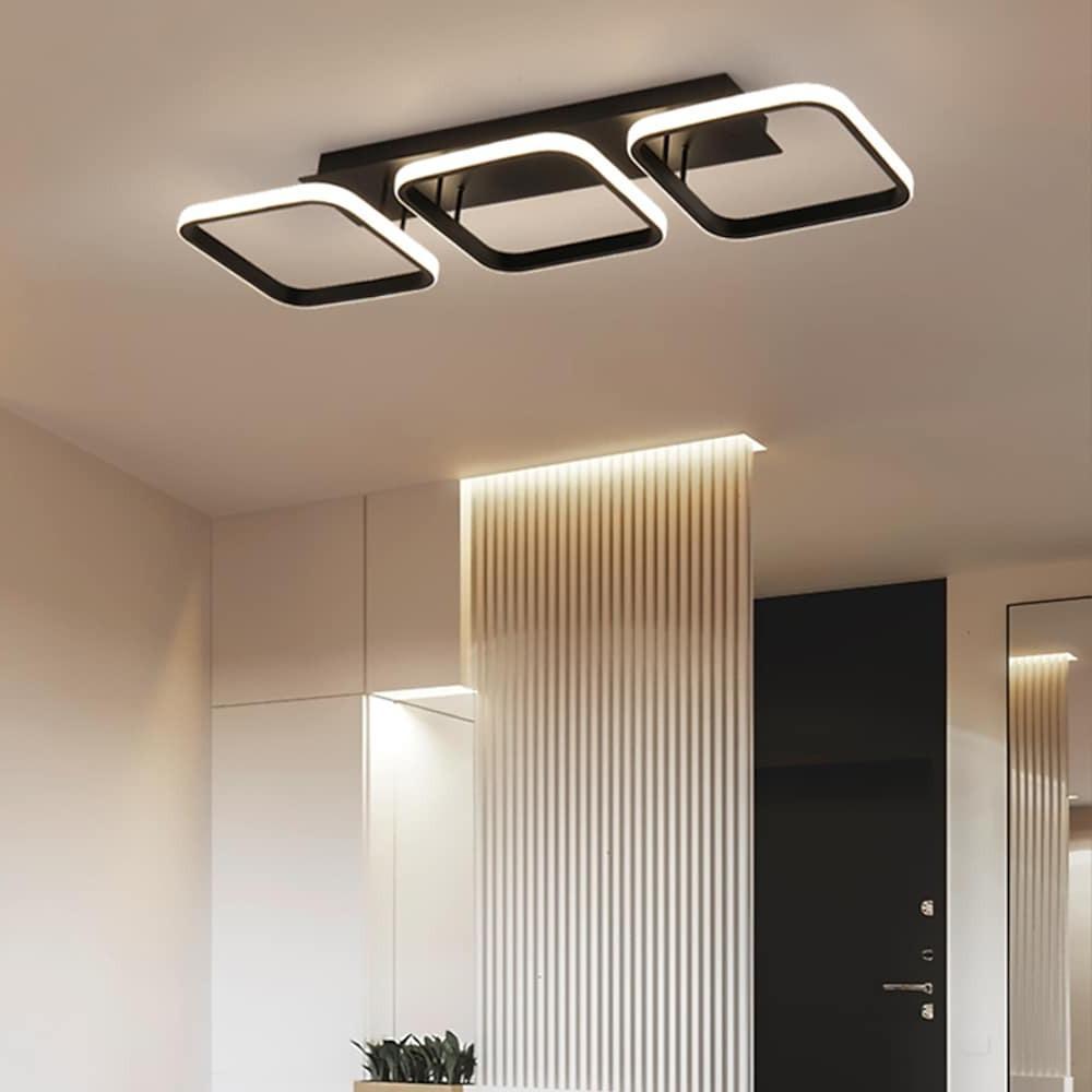 Modern Black 3 Square LED Flush Mount Ceiling Light Geometric Chandelier Fixture