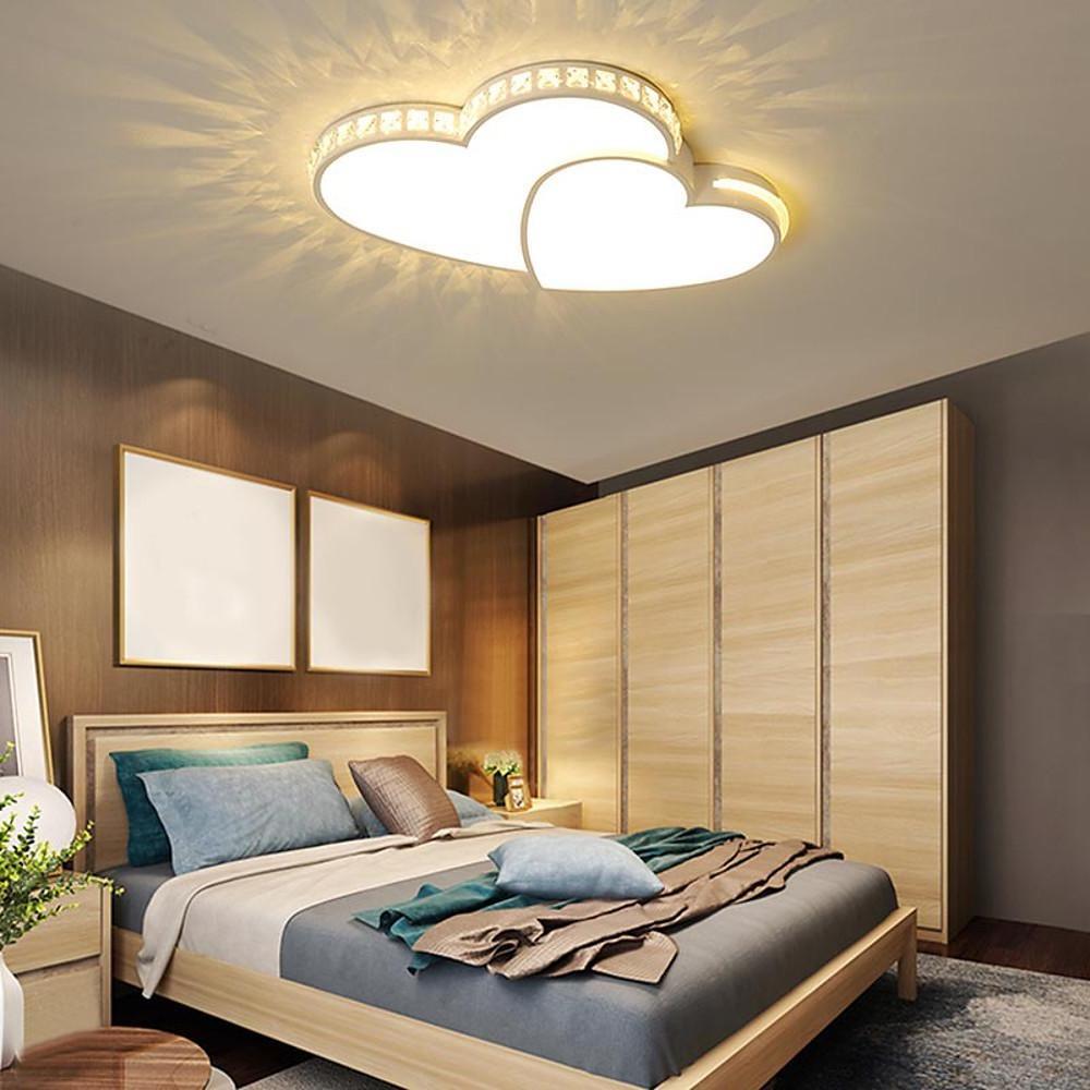 Romantic Gold Double Heart LED Flush Mount Ceiling Light Dimmable Fixture for Bedrooms