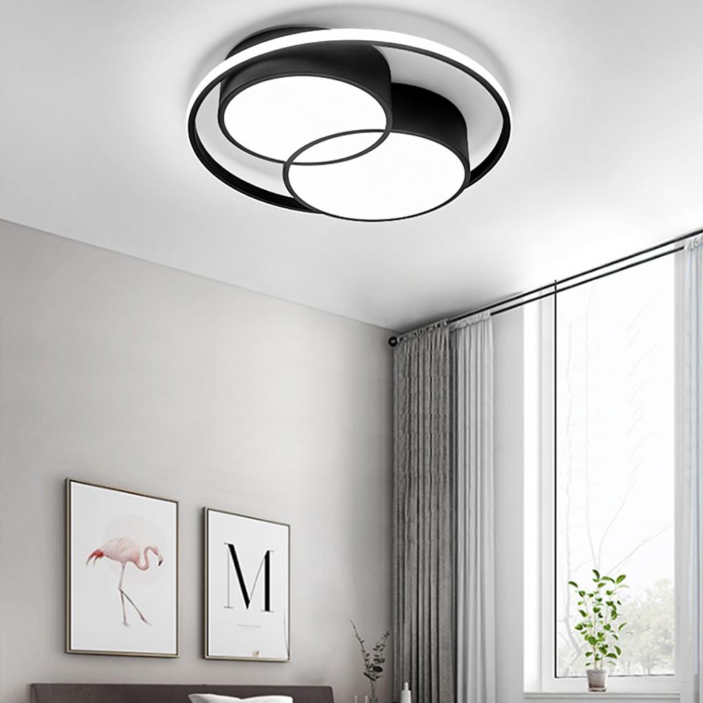 Nordic Three Circle Dimmable LED Ceiling Light Black Flush Mount Fixture for Bedroom