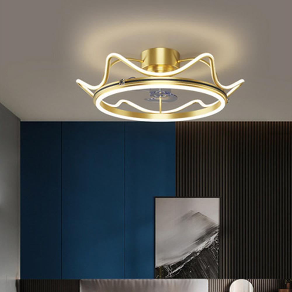 Modern Gold Crown Bladeless Ceiling Fan with LED Light for Bedroom and Living Room