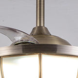 Bronze Retractable Blade Ceiling Fan with Integrated LED Light and Glass Shade for Bedrooms