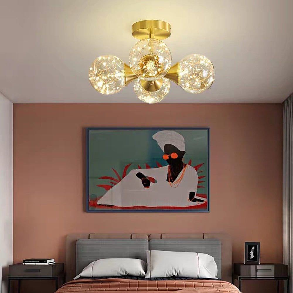 Modern Copper 4 Globe Glass Flush Mount Ceiling Light for Living Room and Bedroom