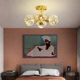 Modern Copper 4 Globe Glass Flush Mount Ceiling Light for Living Room and Bedroom