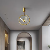 Elegant Butterfly Ring LED Semi Flush Mount Ceiling Light with Gold Copper Finish for Hallway