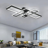 Large Modern LED Geometric Flush Mount Ceiling Light with Four Rectangles in Matte Black Finish