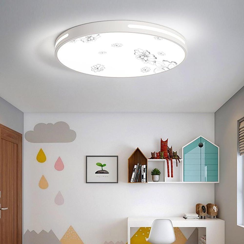 Modern Round Plant Pattern LED Flush Mount Ceiling Lamp for Bedroom Dining Room and Entryway