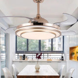 Elegant Gold Retractable Ceiling Fan Chandelier with Integrated LED Light and 4 Blades