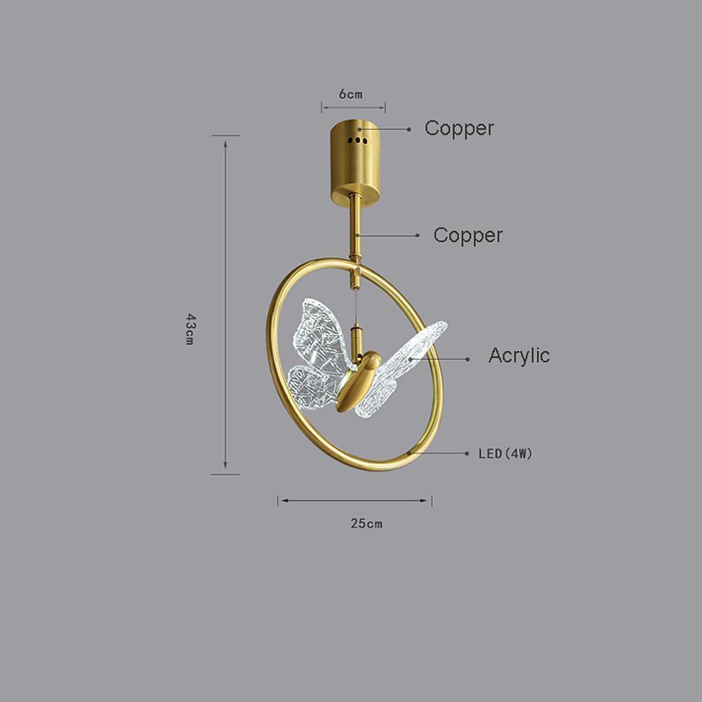 Elegant Butterfly Ring LED Semi Flush Mount Ceiling Light with Gold Copper Finish for Hallway