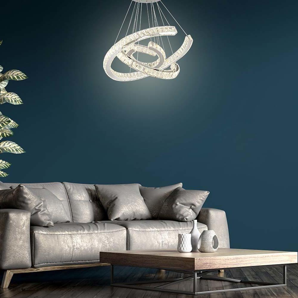Modern Wave Crystal LED Flush Mount Ceiling Light Stainless Steel Fixture for Dining Room