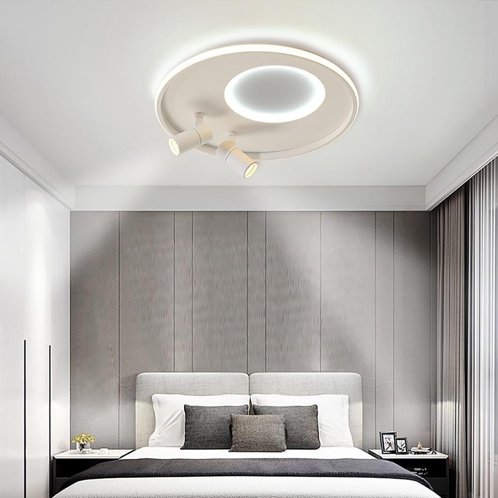 Modern Circular LED Flush Mount Ceiling Light with Integrated Dual Spotlights for Living Room and Bedroom