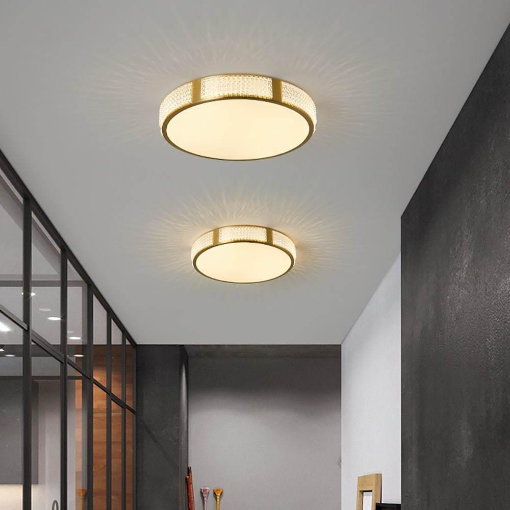 Modern Nordic Copper LED Flush Mount Ceiling Light with Geometric Acrylic Shade