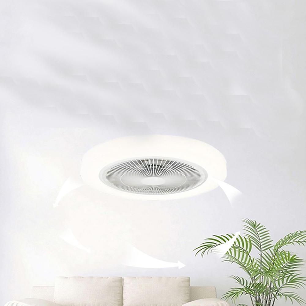 20 Inch Enclosed Bladeless Ceiling Fan with Dimmable LED Light Flush Mount Low Profile Fixture