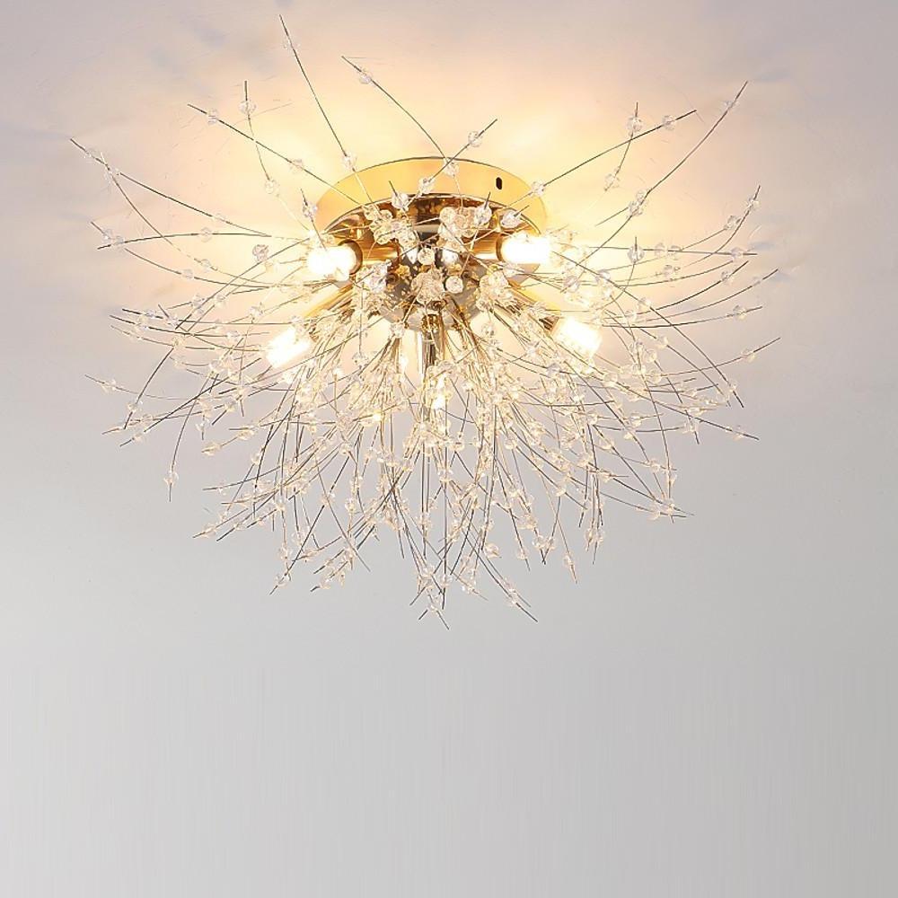 Modern 5 Light Crystal Branch Flush Mount Ceiling Light for Living Room and Bedroom