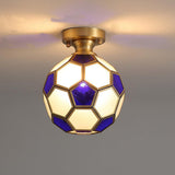 Modern Football Glass Flush Mount Ceiling Light Fixture for Kids Bedroom and Playroom