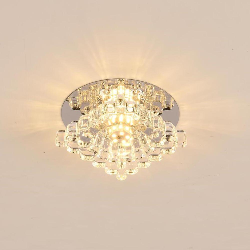 Modern Geometric LED Crystal Flush Mount Ceiling Light Fixture for Kitchen and Hallway