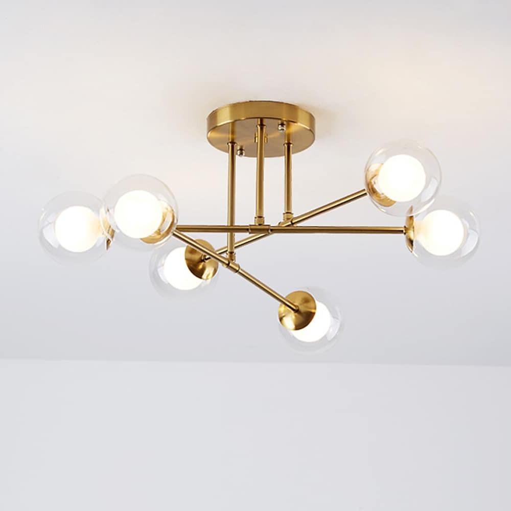 Modern 6 Light Glass Globe LED Flush Mount Ceiling Lamp for Living Room and Bedroom Lighting