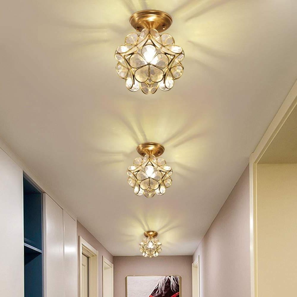 Modern Flower Glass Flush Mount Ceiling Light Copper Brass LED Hallway Fixture