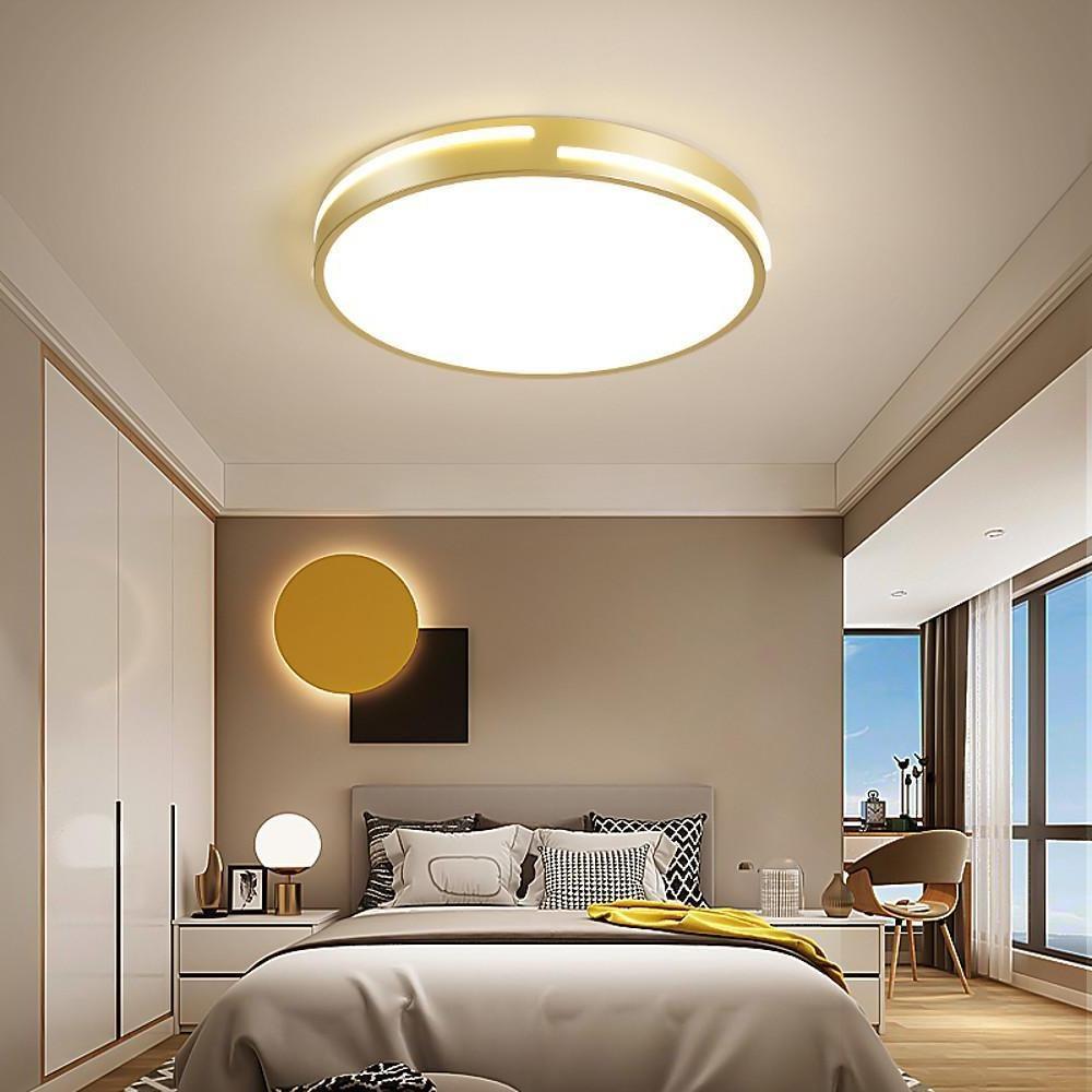 Modern Gold Dimmable LED Round Flush Mount Ceiling Light for Bedroom and Hallway
