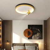 Modern Round LED Flush Mount Ceiling Light with Adjustable Spotlight and Dimmable Remote Control