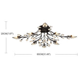 Vintage Antique Brass Leaf Crystal Branch Semi Flush Mount Ceiling Light 8 Light LED Chandelier