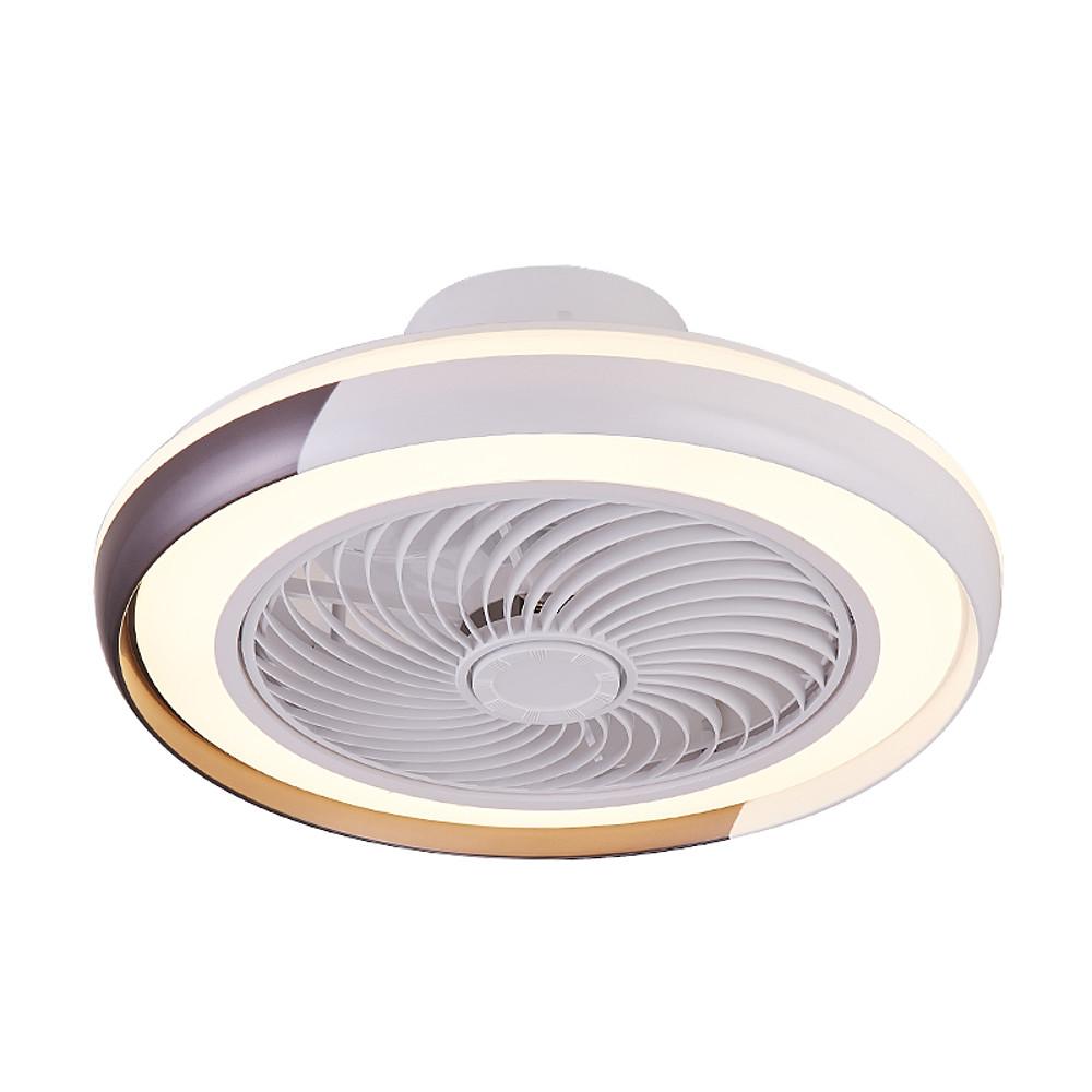 Modern White Flush Mount Bladeless Ceiling Fan with Dimmable LED Light for Low Ceilings