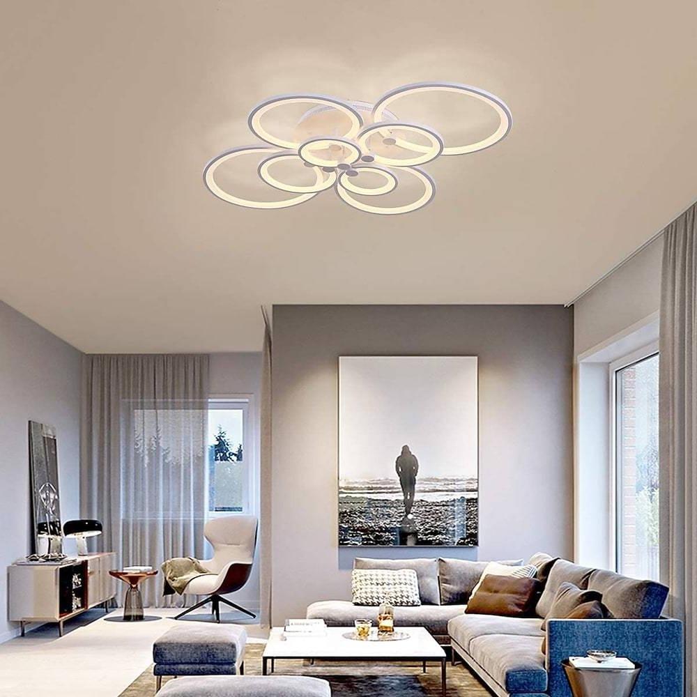 Modern Geometric Overlapping Ring LED Semi Flush Mount Ceiling Light for Living Room