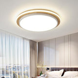 Modern Round Wood and Metal LED Flush Mount Ceiling Lamp 16 Inch Fixture