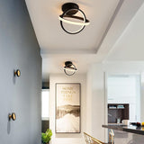 Modern Geometric Interlocking Ring LED Ceiling Light Black Flush Mount Fixture for Bedroom