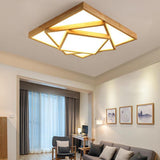 Modern Nordic Square Wood Dimmable LED Ceiling Light Flush Mount Fixture for Home
