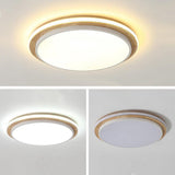 Modern Round Wood and Metal LED Flush Mount Ceiling Lamp 16 Inch Fixture