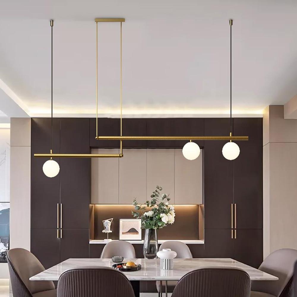 Minimalist Copper Linear Globe Pendant Light with Glass Shades for Kitchen Island and Dining Room