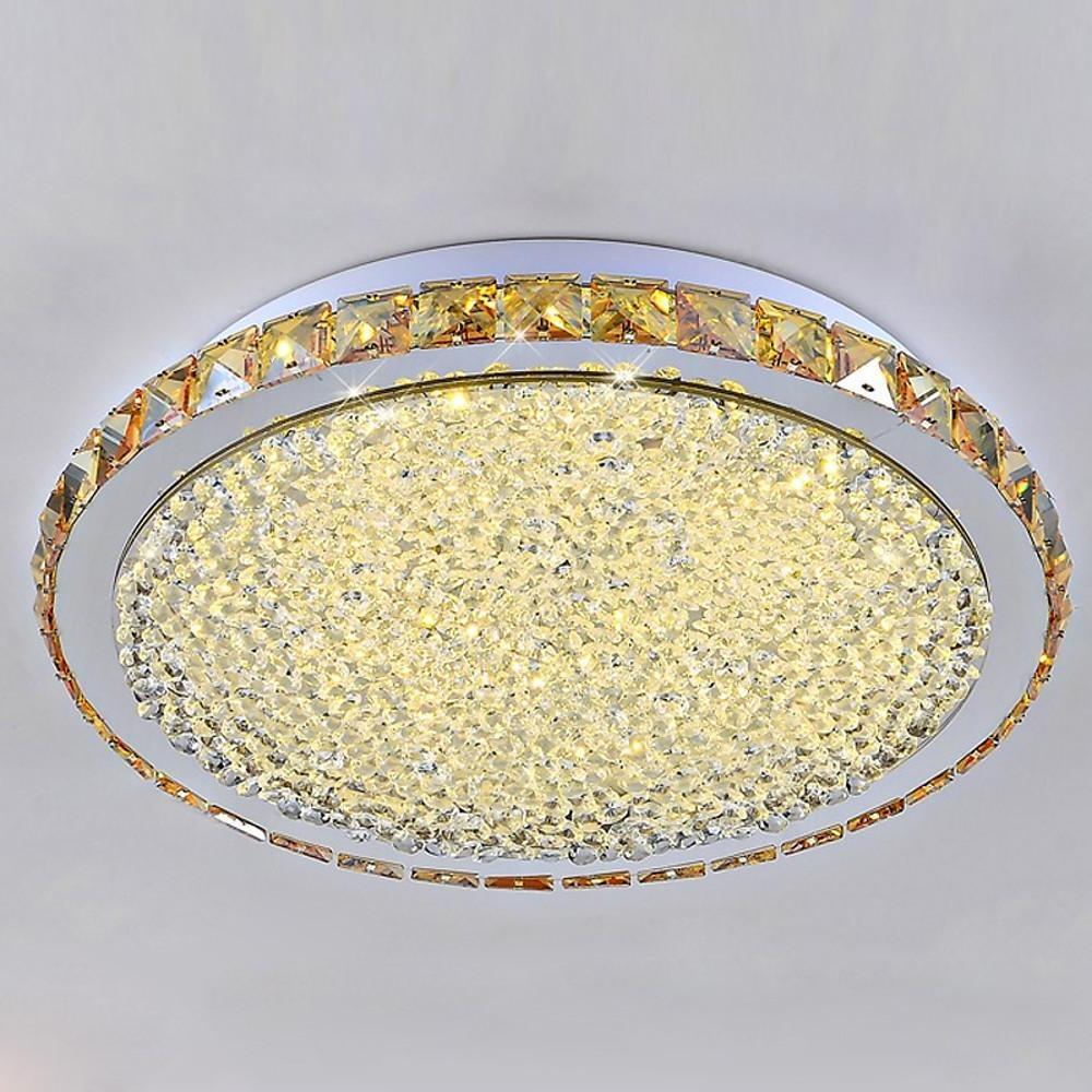 16 Inch Round Crystal LED Flush Mount Ceiling Light Modern Antique Painted Metal Fixture