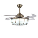 Bronze Retractable Blade Ceiling Fan with Integrated LED Light and Glass Shade for Bedrooms