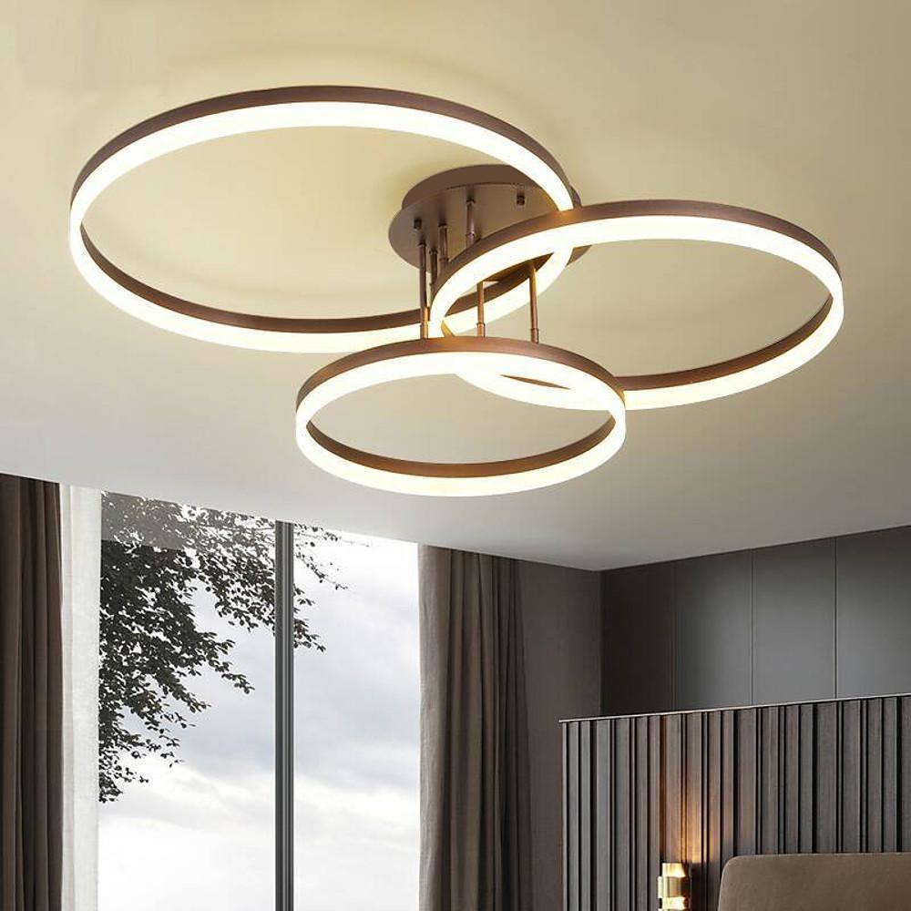 Modern Triple Ring LED Flush Mount Ceiling Light Large Metal Acrylic Dimmable Fixture 35 Inch