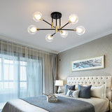 Modern 6 Light Glass Globe Sputnik Flush Mount LED Ceiling Light for Bedroom and Living Room