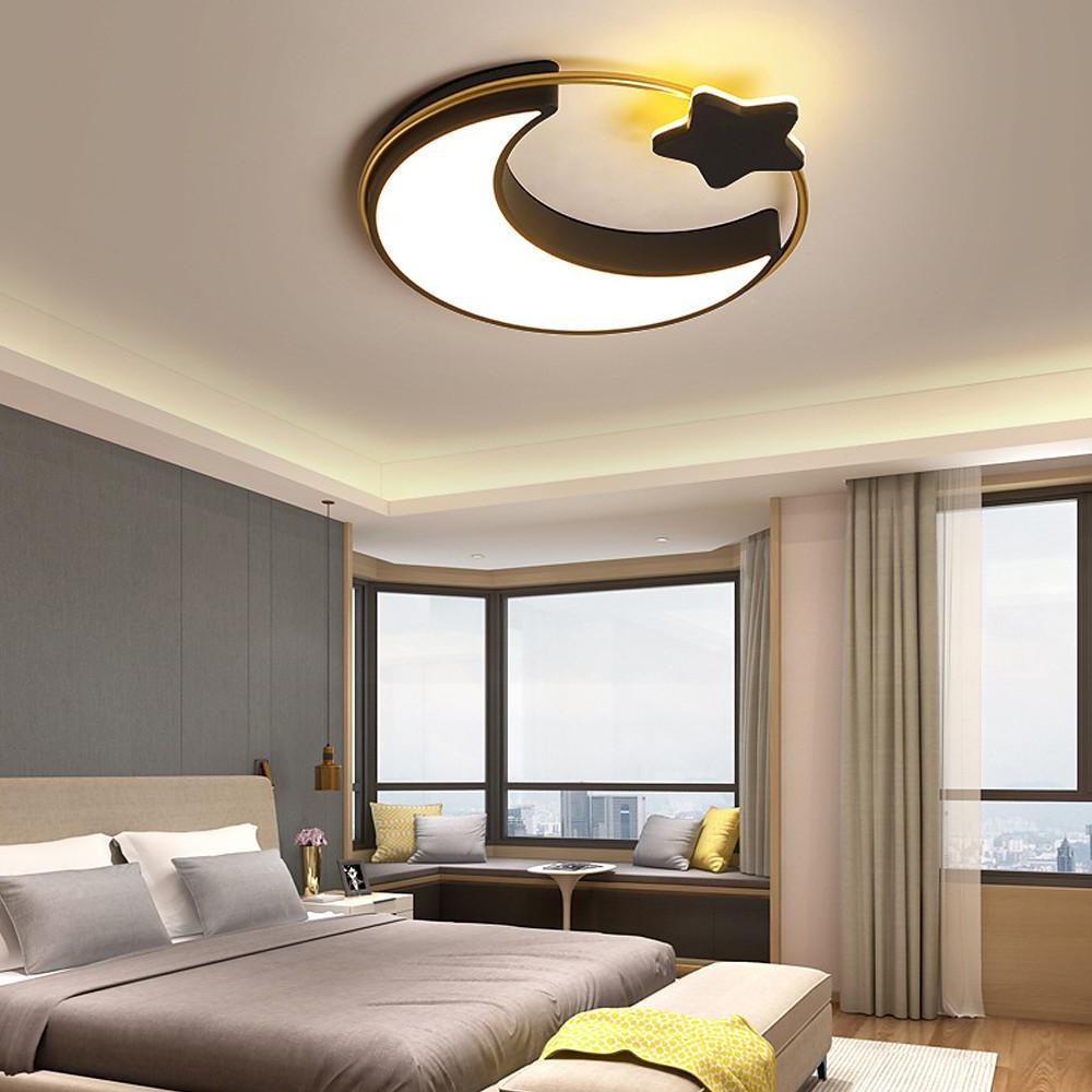 Modern Moon and Star Dimmable LED Flush Mount Ceiling Light for Nursery and Kids Bedroom
